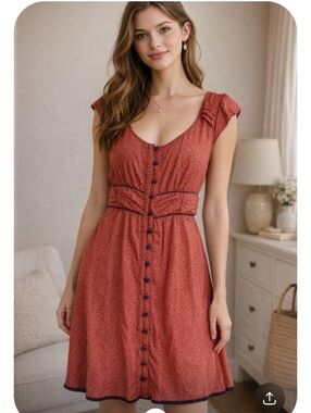 Maeve Coral Black Printed Fit & Flare Dress Size 8